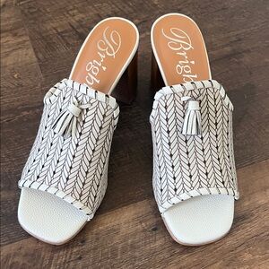 Brighton Cream Woven Tassel Block Heel Mules